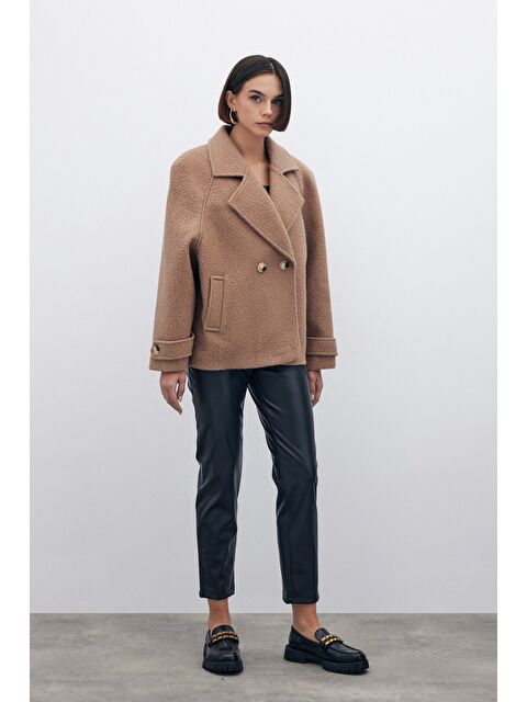 SATEEN Buklet Kısa Kaban - Camel - S000323994-4557