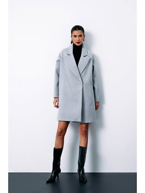 SATEEN Desenli Kısa Kaban - Gri - S000324244-20600