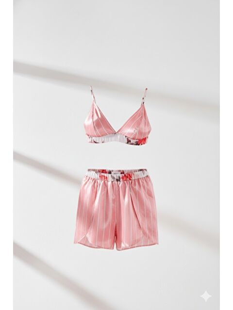 C&City Saten Sütyen Şort Takım 9065 Pembe/Ekru - S000223018-20024