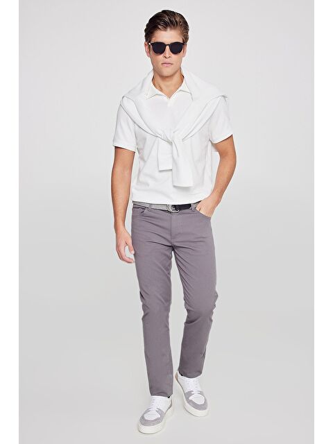 AC&Co / Altınyıldız Classics Erkek Antrasit Slim Fit Dar Kesim 5 Cep Pamuklu Esnek Chino Pantolon
