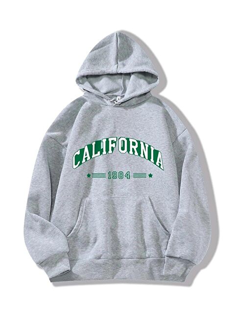 Trendseninle Unisex Gri California 1984 Baskılı Oversize Sweatshirt - S000107289-20063