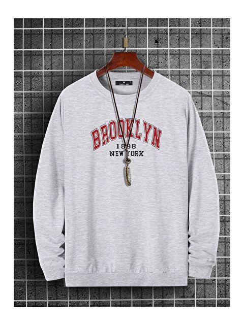Trendseninle Erkek Brooklyn Baskili GRİ Oversize Sweatshirt - S000107291-20600