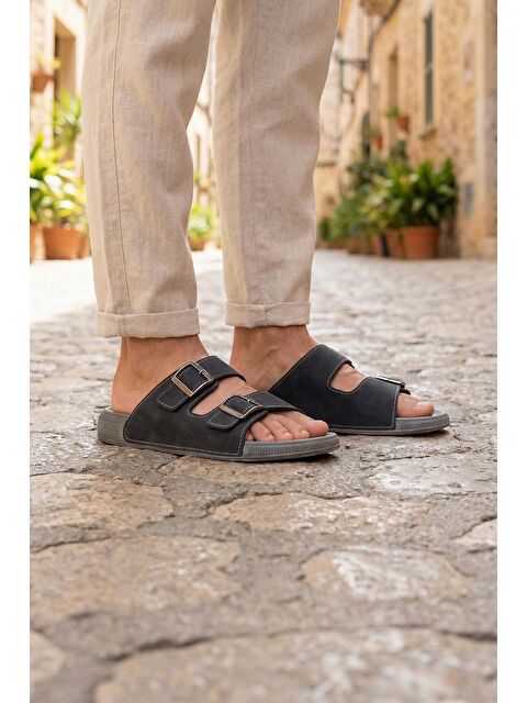 Gezer Erkek Yazlık Suni Deri İki Toka Ayarlanabilir Rahat Taban Günlük Terlik - S000451143-19351