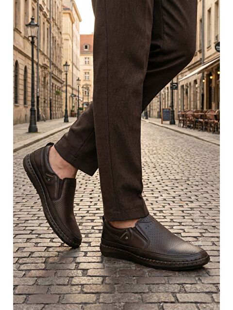 Al-Me Erkek Yazlık İç Dış Hakiki Deri Ortopedik Rahat Taban Boğazdan Lastikli Esnek Günlük Ayakkabı - S000366150-19413