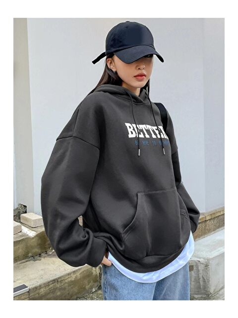 Trendseninle Kadın Gri Better Baskılı Oversize Sweatshirt - S000107304-20600