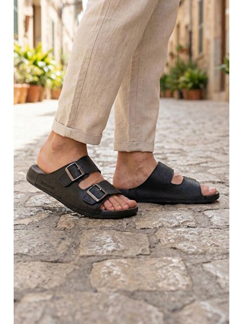 Gezer Naturela Comfort Erkek Yazlık Suni Deri Çift Toka Ayarlanabilir Rahat Taban Günlük Terlik - S000403503-19351
