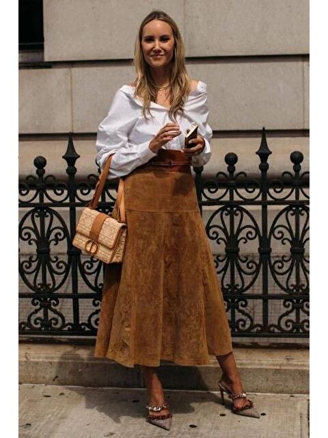 Madmext Kahverengi Süet Uzun Etek Mg2549 - S000440020-19413