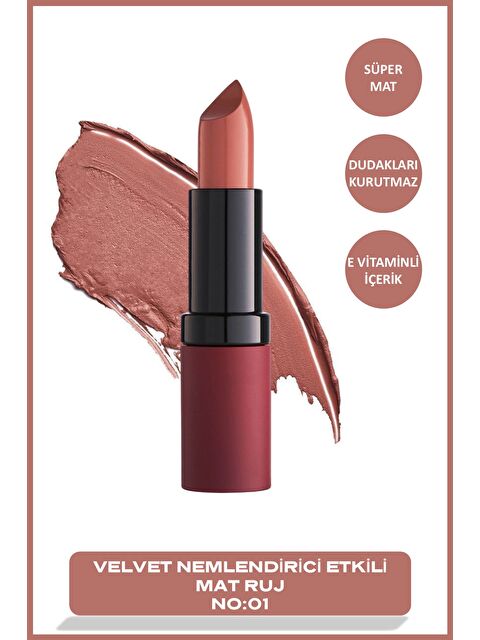 GOLDEN ROSE Velvet Matte Lipstick No:01 Brown Nude - Mat Ruj