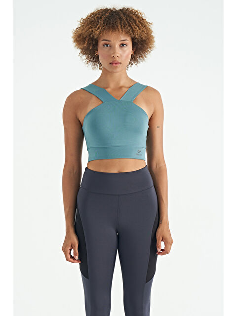 Tommylife Mint Yeşili Logo Baskılı Dar Kalıp Dalgıç Kumaş Kadın Büstiyer - 97259 - S000085417-17259