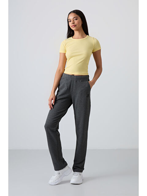 Tommylife Antrasit Melanj Yüksek Bel Cepli Rahat Form Klasik Paça Kadın Eşofman Alt - 94185 - S000084529-29666