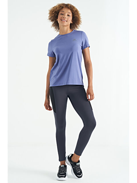 Tommylife Eflatun Sırt Yırtmaç Detaylı O Yaka Kısa Kollu Standart Kalıp Kadın Tişört - 97267 - S000145743-20040