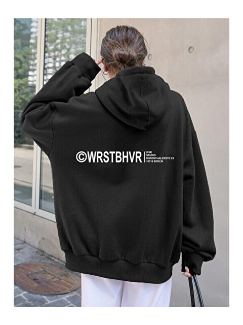 Trendseninle Wrstbhvr Tasarım Baskılı Sweatshirt Siyah - S000107313-19351