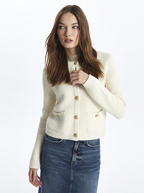 Dexia Amalfi - Düğmeli Triko Hırka - Ekru Renk - S000116051-19965