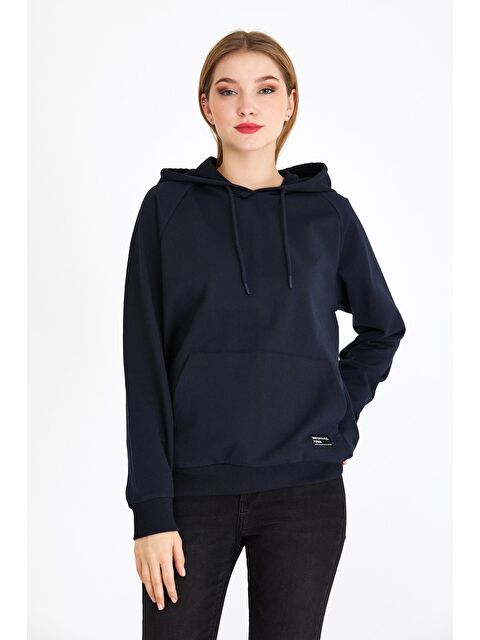 Mmetalic Kadın Lacivert Kapüşonlu Basic Örme Sweatshirt - S000281213-21164