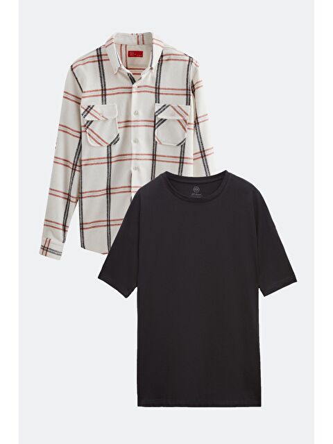 D'S damat Regular Fit Ekru Tshirt-Oduncu Gömlek - S000400160-19965