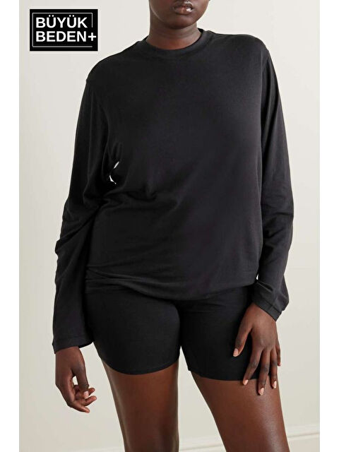 Süperlife Kadın Büyük Beden Uzun Kollu 2 İplik Bisiklet Yaka Tişört - S000435068-19351