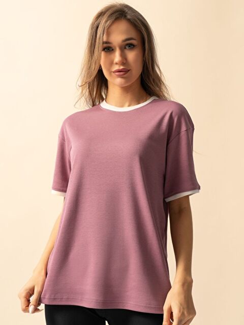 Trendseninle Kadın Gül Kurusu Penye İnterlok Tişört - S000139585-20027