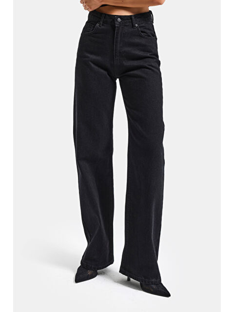 It's Basic Kadın Siyah Renk Doris 1S5-1 Straight Fit Yüksek Bel %100 Pamuk Denim Jean - S000353567-19351