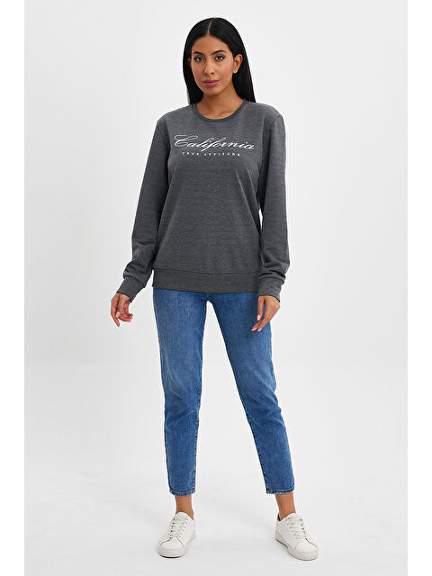 Süperlife Kadın Bisiklet Yaka Rahat Kalıp 3 iplik Kalın Californıa Baskılı Swetashırt spr24swk28 - S000217261-29666