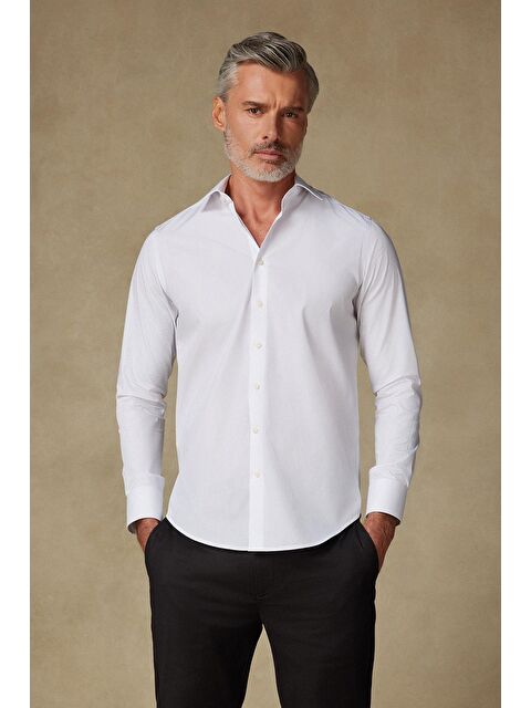 ABBATE Bb Club Oscar Poplin Pamuk Polyester Slim Fit Beyaz Klasik Yaka Erkek Düz Gömlek - S000435047-20063