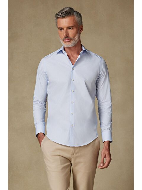 ABBATE Bb Club Oscar Poplin Pamuk Polyester Slim Fit Açık Mavi Klasik Yaka Erkek Düz Gömlek - S000435047-17437