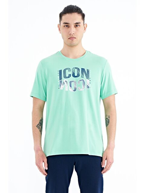 Tommylife Su Yeşili Yazı Baskılı O Yaka Standart Kalıp Erkek Tişört - 88174 - S000028219-20054