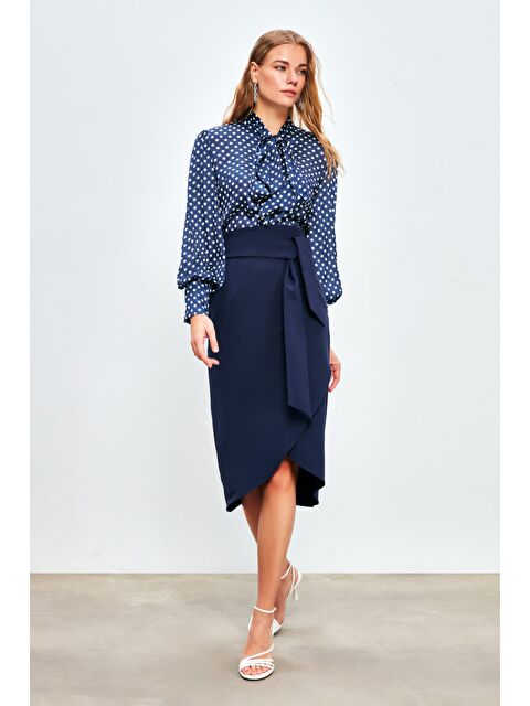 SATEEN Kuşaklı Kalem Etek - Lacivert - S000324047-21164