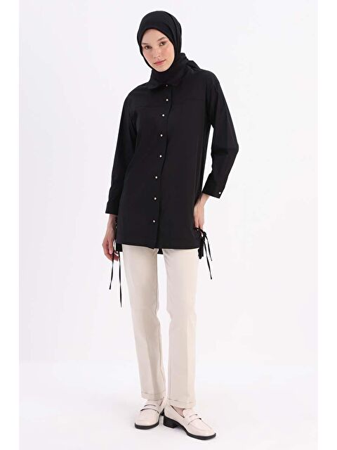 ALLDAY Siyah Pamuklu Roba Ve Dikiş Detaylı Gömlek Tunik - S000273995-19351