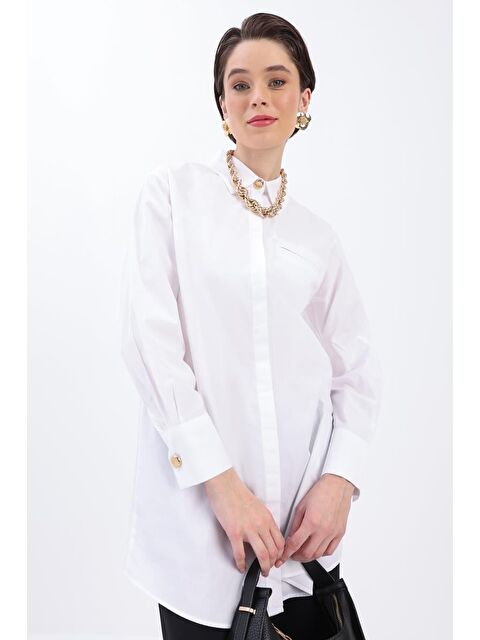 ALLDAY Beyaz %100 Pamuk Cep Detaylı Gömlek Tunik - S000276502-20063