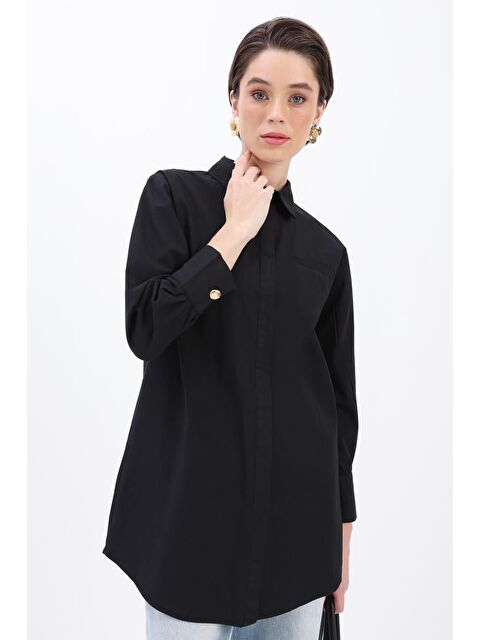 ALLDAY Siyah %100 Pamuk Cep Detaylı Gömlek Tunik - S000276502-19351