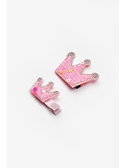 Le Mabelle Pembe Kraliçe Taç Figürlü Kız Çocuk 2'li Toka Set - S000424697-20024