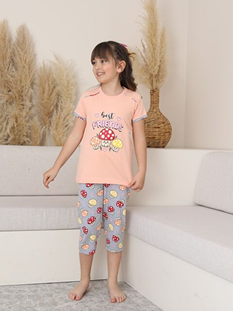 Formo Kız Çocuk %100 Doğal Pamuk Kısa Kollu Kaprili Pijama Takımı - S000421071-24085