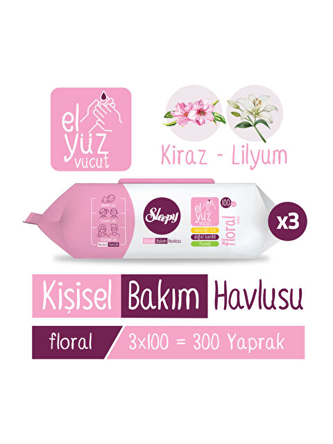 Sleepy Floral Kişisel Bakım Havlusu 3x100 (300 Yaprak) - S000497670-10231