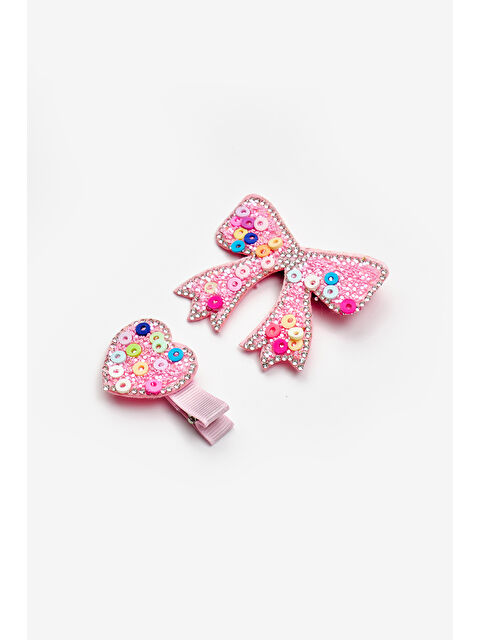 Le Mabelle Pembe Kalp ve Fiyonk Figürlü Kız Çocuk 2'li Toka Set - S000424688-20024