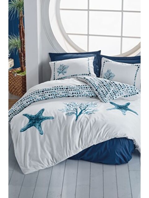 Varol Pamuk Box Maritime Tek Kişilik Nevresim Takimi Star Lacivert