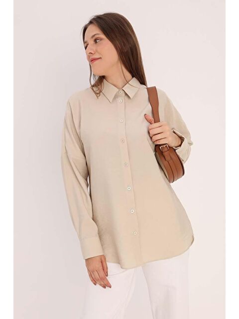 ALLDAY Bej Oversize Basic Gömlek - S000218885-19928