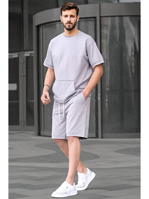 Madmext Boyalı Gri Basic Erkek Şort Takım 5921 - S000031410-22875