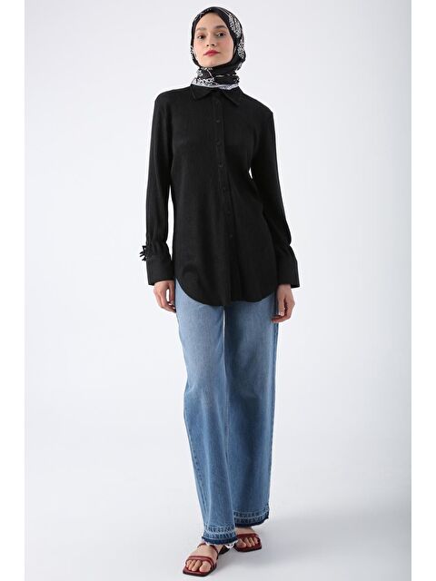 ALLDAY Antrasit Piliseli Kolları Bağcık Detaylı Gömlek Tunik - S000027255-29666