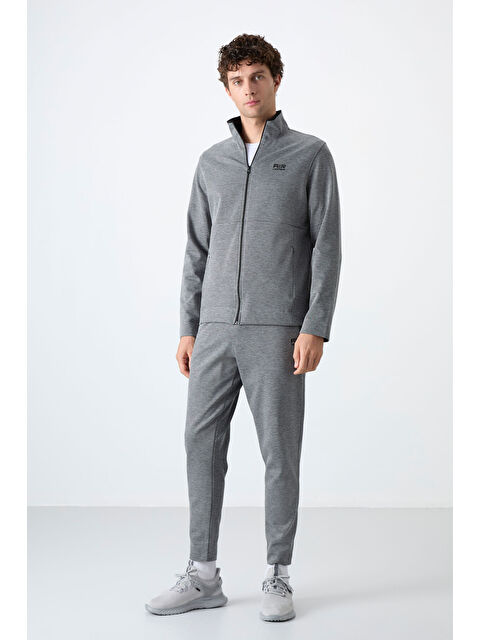 Air Jones Gri Melanj Dik Yaka Gizli Cep Detaylı Standart Kalıp Erkek Eşofman Takım - 85209 - S000080415-17308