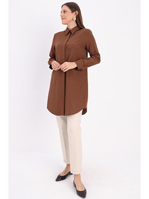 ALLDAY Kahve Basic Gizli Patlı Gömlek Tunik - S000023307-19413