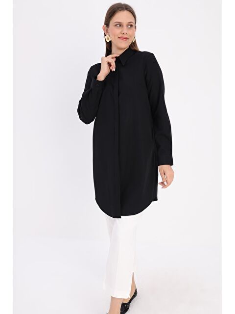 ALLDAY Siyah Basic Gizli Patlı Gömlek Tunik - S000023307-19351