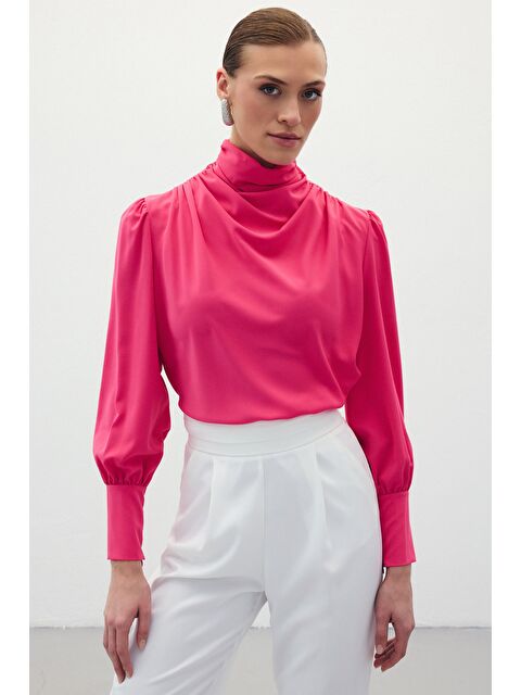 SATEEN Drape Detaylı Bluz - Fuşya - S000323013-18686