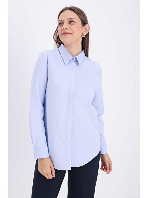 ALLDAY Mavi Pamuklu Gizli Patlı Gömlek - S000267229-17234