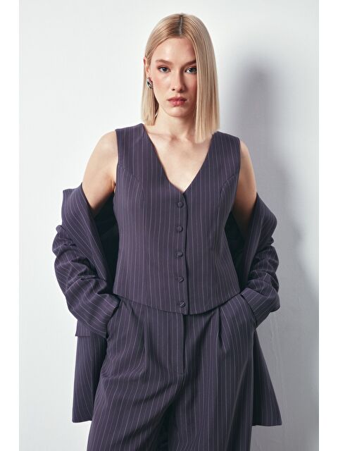 SATEEN Düğmeli Yelek - Gri - S000324346-20600