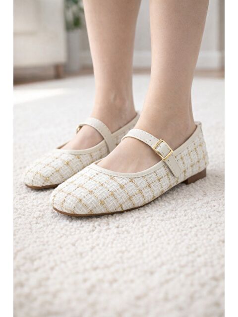 MODAFRATO SH-200 Tiftikli Düz Babet Günlük Kadın Ayakkabı Mary Jane Ev Babeti - S000499832-37222