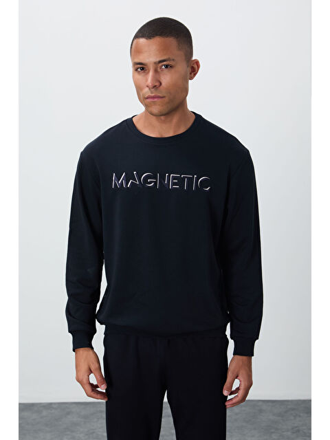 Tommylife Lacivert Yazı Nakışlı Bisiklet Yaka Rahat Form Erkek Sweatshirt - 88020 - S000032322-21164