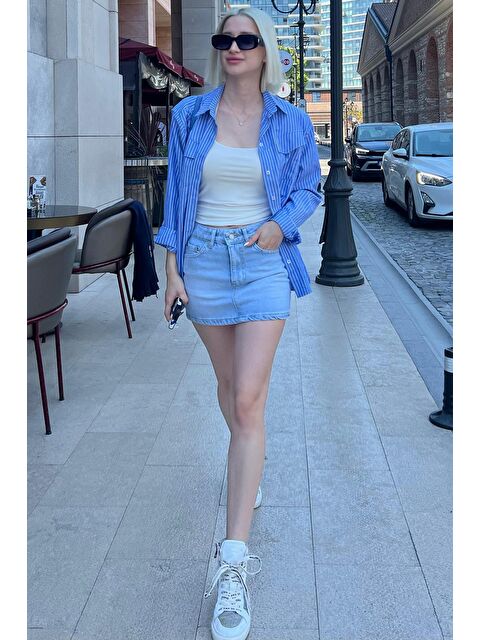 Madmext Açık Mavi Mini Jean Etek Mg2099 - S000208183-17437