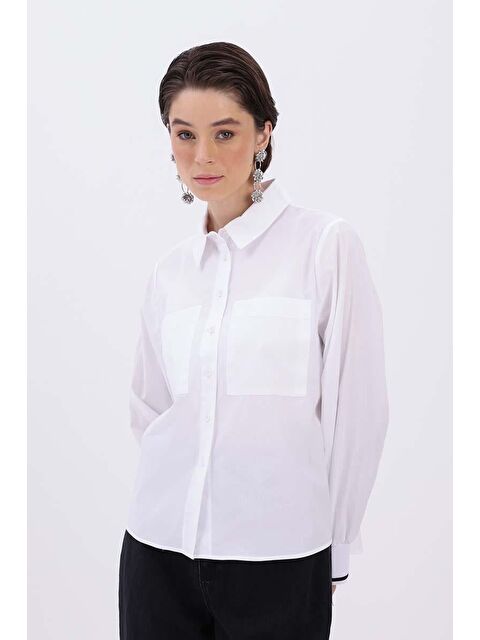 ALLDAY Beyaz Pamuklu Manşeti Ribanalı Cepli Gömlek - S000276503-20063