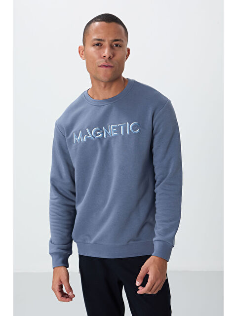 Tommylife Petrol Yazı Nakışlı Bisiklet Yaka Rahat Form Erkek Sweatshirt - 88020 - S000032322-20019