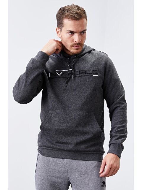 Tommylife Antrasit Melanj Kanguru Cep Standart Kalıp Kapüşonlu  Erkek Hoodie - 87883 - S000084537-29666